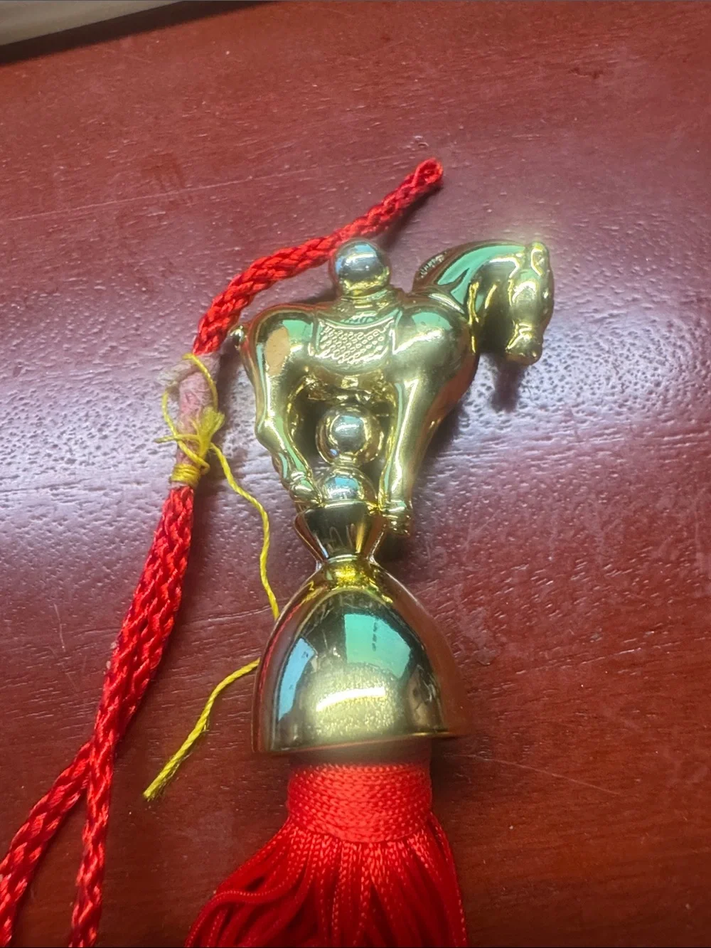 Source Unknown Red Tassel Charm with Gold Horse Accent